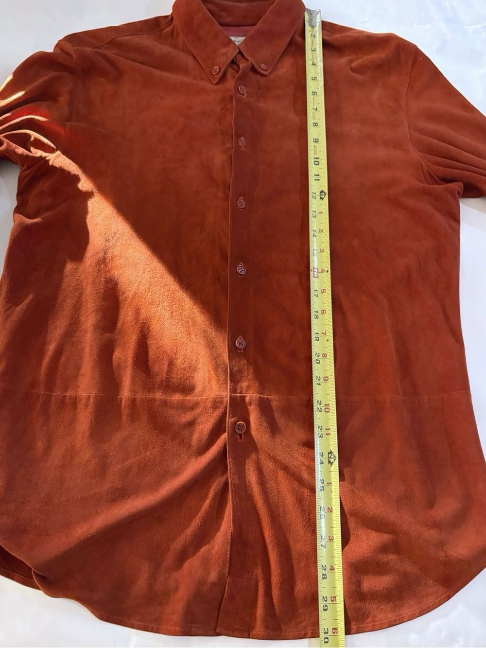 Vintage Calvin Klein Collection Goat Suede Shirt Burnt Orange Men L Italy Luxe - Picture 9 of 9
